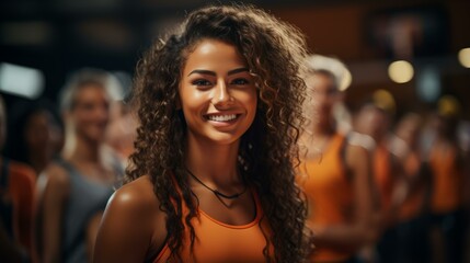 Portrait of a young woman with curly hair smiling