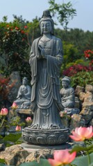 Obraz premium Stone statue of Avalokiteshvara Bodhisattva in the lotus pond