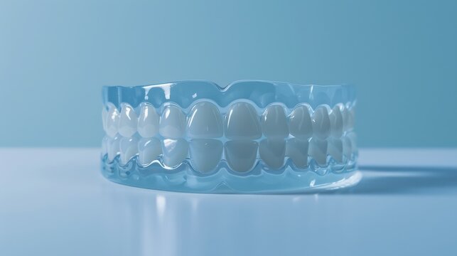 bleaching trays snugly covering an upper and lower set of teeth