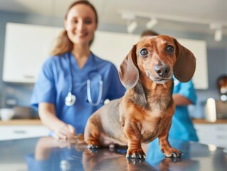 veterinary clinics examining sick dog sitting on table