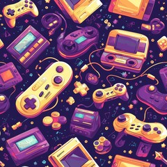 A seamless pattern of video game controllers