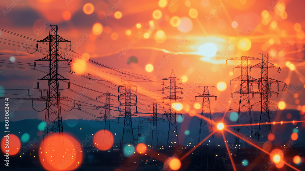 Poster a smart grid system managing energy distribution efficiently, showcasing technological innovation in