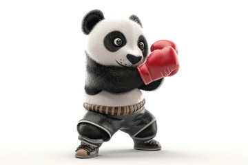 A cartoon panda wearing boxing gloves and a black and white outfit