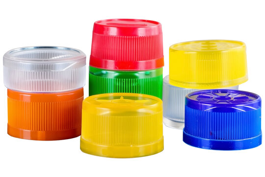 Set of colored plastic Bottle Caps PNG Seal Screw cap isolated on Transparent and white background - Recycling industry bottles Packaging concept