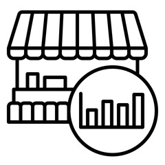 Market analysis icon with store and bar chart