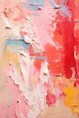 Oil painting with bright red, pink and yellow colors