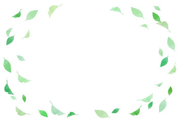 舞い散る葉　枠　飾り　素材　葉っぱ　新緑　若葉　グリーン　見出し　タイトル　囲み　シンプル　キラキラ　舞う　白背景　白バック　透過