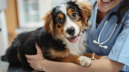 Close-up of a veterinarian holding a puppy