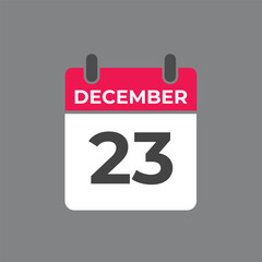 December 23 calendar reminder. 23 December daily calendar icon template. Calendar 23 December icon Design template. Vector illustration
