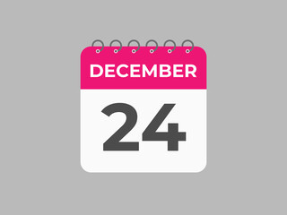 December 24 calendar reminder. 24 December daily calendar icon template. Calendar 24 December icon Design template. Vector illustration
