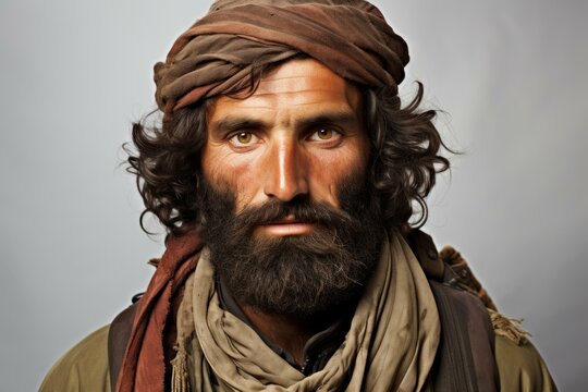 Portrait of a man with a long beard and a turban