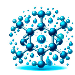 Vector illustration showing the molecular structure of water droplets connected to each other by chemical bonds on a white background.