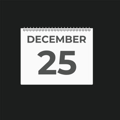 December 25 calendar reminder. 25 December daily calendar icon template. Calendar 25 December icon Design template. Vector illustration
