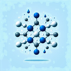 Vector illustration showing the molecular structure of water droplets connected and held together by chemical bonding forces.