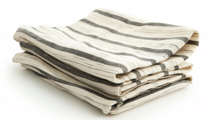 Folded striped linen napkins isolated on white background. Folded striped linen napkins isolated on white background