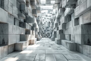 Surreal concrete tunnel with bright light at the end