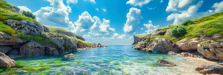 Idyllic Mediterranean Coastline, Turquoise Waters and Rocky Cliffs, Perfect Summer Vacation Spot
