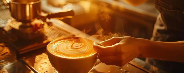 A barista crafts an artistic latte