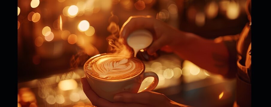 A barista crafts an artistic latte