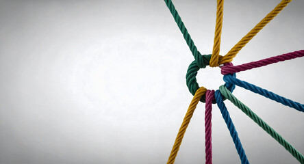  Team rope diverse strength connect partnership together teamwork unity communicate support. Strong diverse network rope team concept integrate braid color background cooperation empower power. 