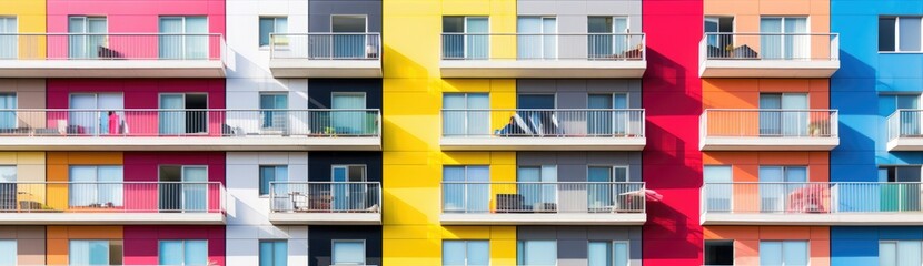 Fototapeta premium Vibrant Living: Residential Complex Building Featuring Colorful Bay Windows Exterior