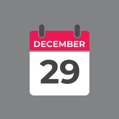 December 29 calendar reminder. 29 December daily calendar icon template. Calendar 29 December icon Design template. Vector illustration
