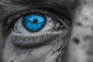 Composite image of blue eye on grey face