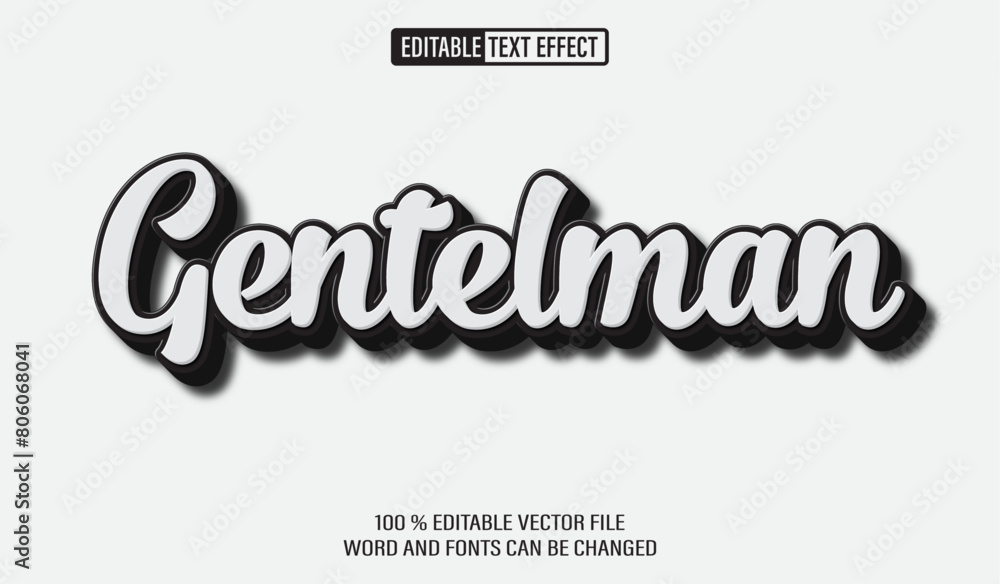 Poster editable 3d text style effect - gentelman black and white text effect template