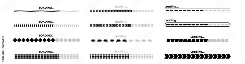 Poster loading bar design. set of progress bar loading. collection loading status bar with different design