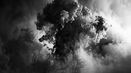 A powerful display of smoke in stark black and white, creating a high-contrast image that captures the dynamic movement and texture of the smoke.