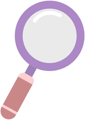 Glass search flat icon with brown handle isolated on white background.