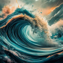 abstract watercolor Isolated blue ocean waves background