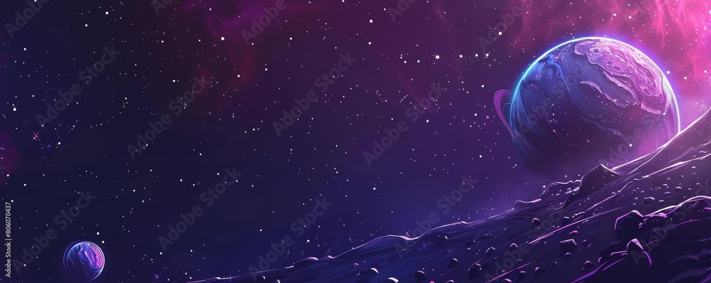 Poster the creative banner of astronomical exploration features distant galaxies and stars, and element of 