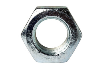 Hexagon nut. Hexagon nut made of stainless steel on a white background
