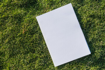 Mockup magazine on green grass background