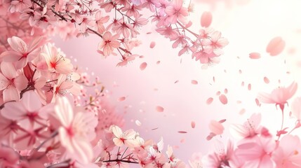 Fototapeta premium Cherry blossom branches framing the falling petals