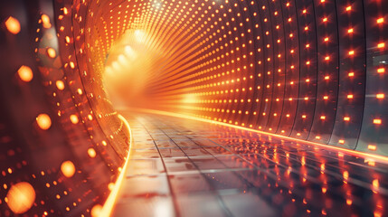 A tunnel with a bright orange light shining down on it