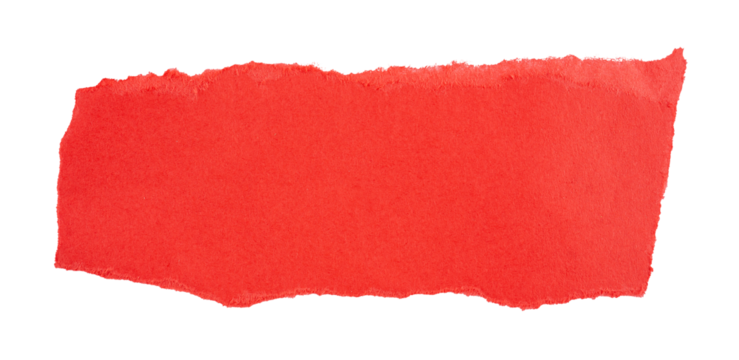 Red Torn paper in a rectangle shape, ripped orange paper sheet, realistic paper scrap with torn edges, isolated on a transparent background, grunge textured graphic element
