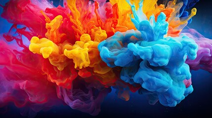 Macro shot of colorful ink swirling in water forming abstract shapes