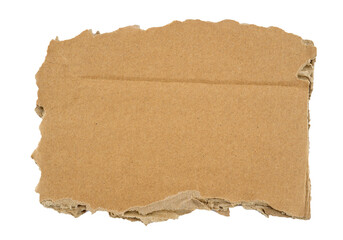 A rectangular piece of torn brown cardboard paper, with realistic torn edges and a grunge texture,...