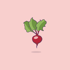 Vector picture of cute beetroot isolated on pink background.