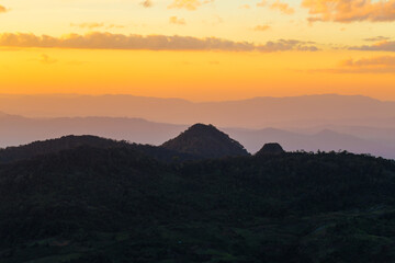 Sunset on the top of mountain tropical forest colourful sky cloud