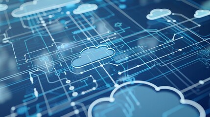 Close-up of a cloud architecture diagram on a digital whiteboard, detailed connections and nodes, tech workshop 