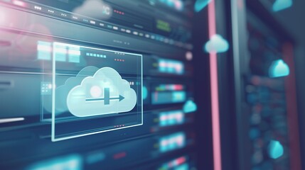 Data migration to cloud server, close-up on progress bar on a monitor, detailed view of transfer speed and files