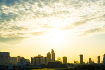 Fototapeta premium Sunset building with colorful sky cloud