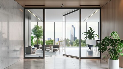Contemporary glass pivot door with a frameless design for a seamless look