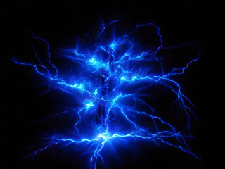 Blue electric plasma lighting on black background abstract energy 