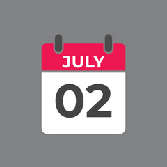 July 2 calendar reminder. 2 July daily calendar icon template. Calendar 2 July icon Design template. Vector illustration
