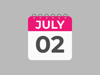 July 2 calendar reminder. 2 July daily calendar icon template. Calendar 2 July icon Design template. Vector illustration
