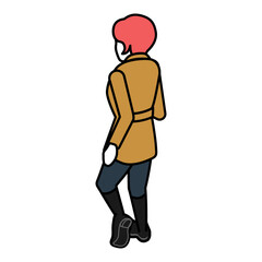 Isometric person, Walking woman who wore long boots from behind - long sleeves